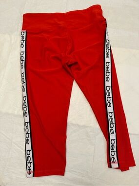 bebe Sport Red Logo Tape High Rise Leggings Size Large